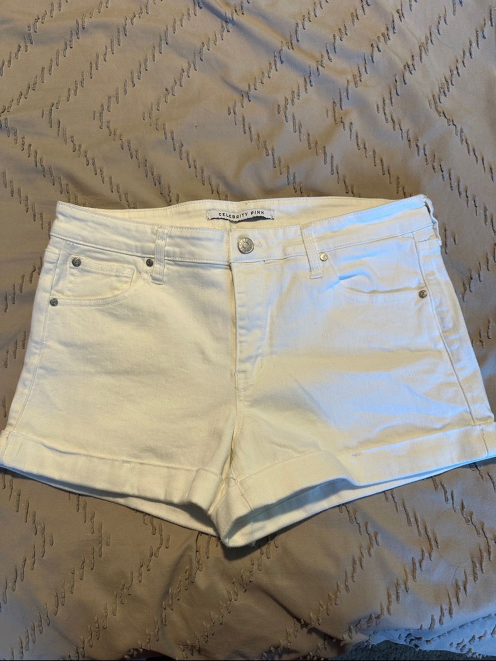Celebrity Pink White Denim Roll-Hem Shorts